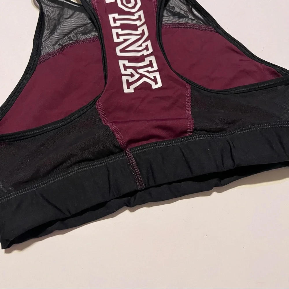 PINK Victorias Secret PINK Crop Haut Court Sports Bra Maroon Black Womens Size S